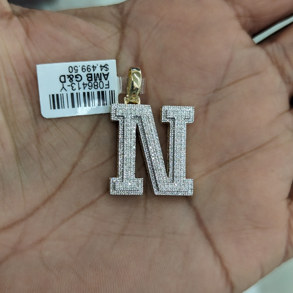 Real Diamond 10kt Gold Initial N Pendant